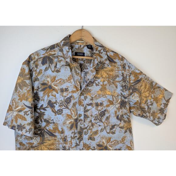 Vintage Izod Jeans Men's Hawaiian Shirt Medium Short Sleeve Blue Button Cotton - Picture 2 of 7
